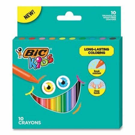 BIC KIDS COLORING TRIANGLE CRAYONS, 10 ASSORTED COLORS, 10PK BKPCTP10AST